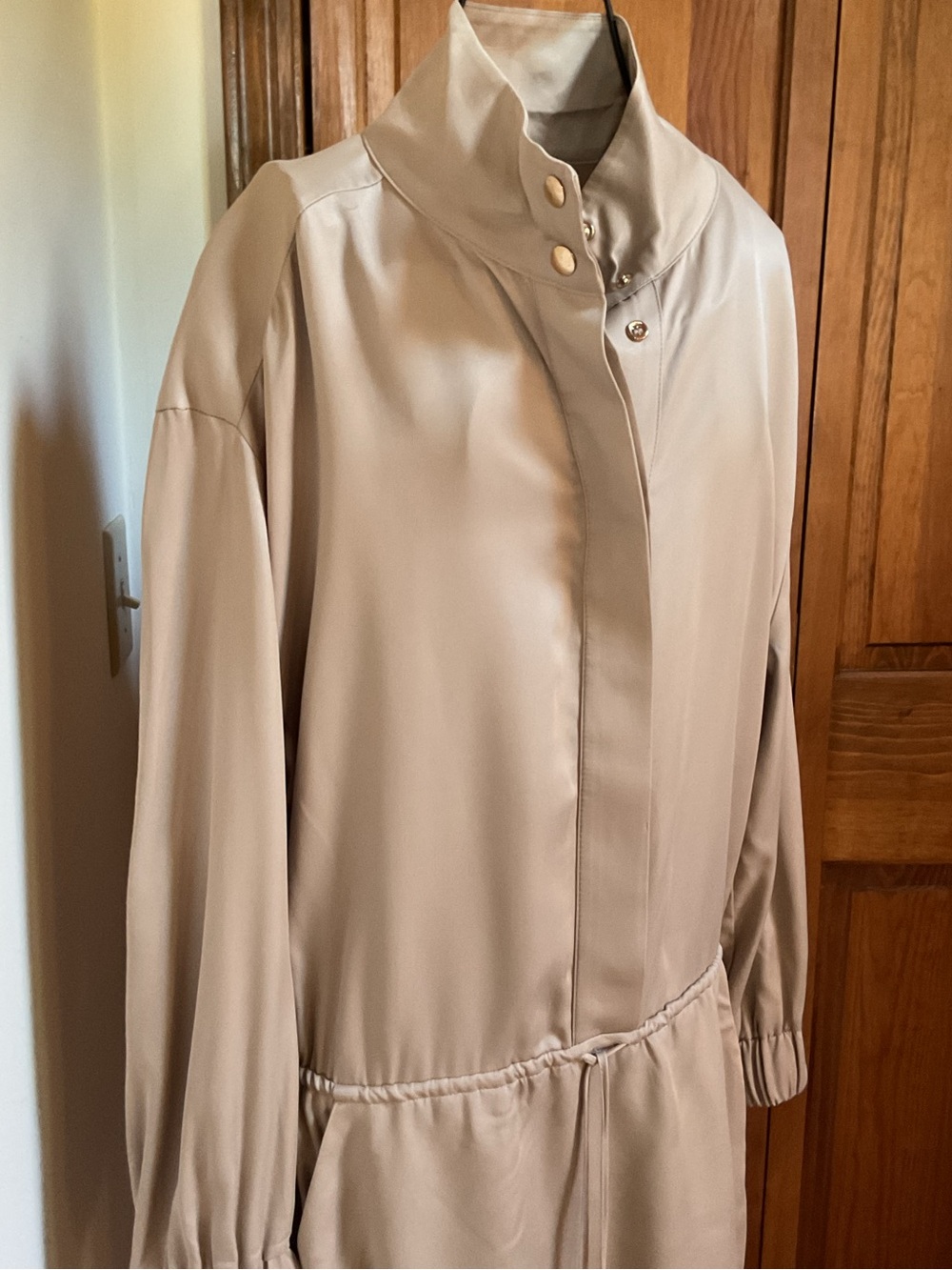 Zara Light Beige Drawstring Waist Long dress, Medium, New - Picture 3 of 9